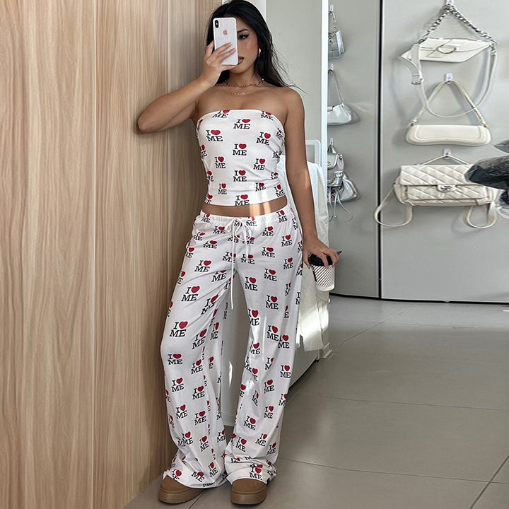 Damen lässige Druckhose mit elastischem Bund Drune