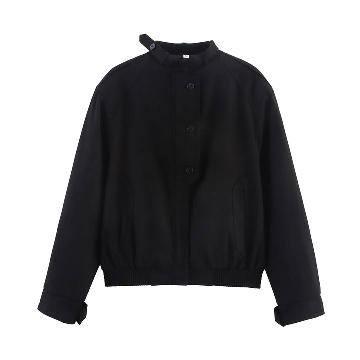 Damen nan minimalistischer Bomberblouson mit Stehkragenlasche, verdeckter Knopfleiste und elastischem Taillenbund Drune