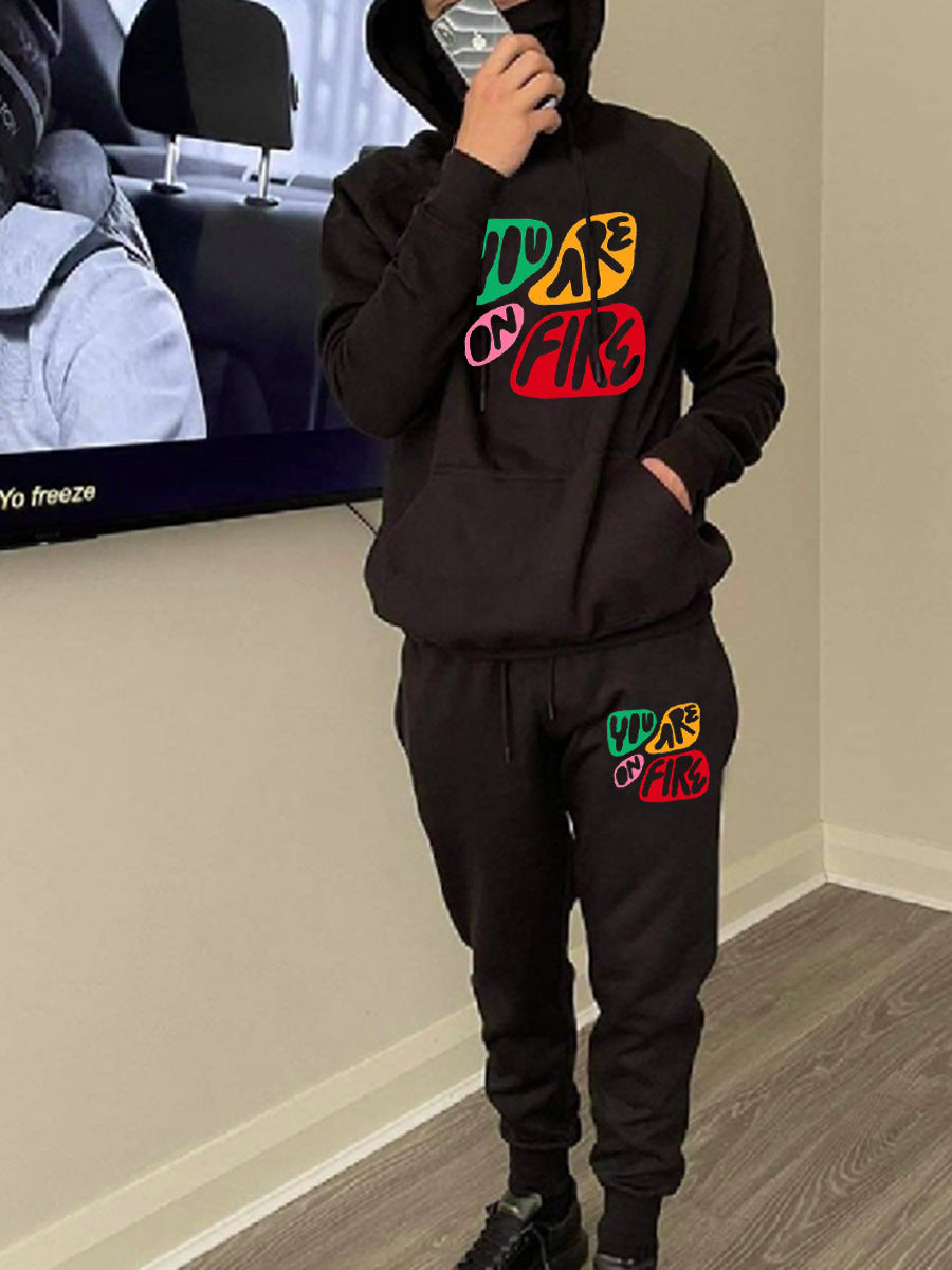 Herren Sportliches Hoodie und Jogginghose Set mit kreativem Druck Drune
