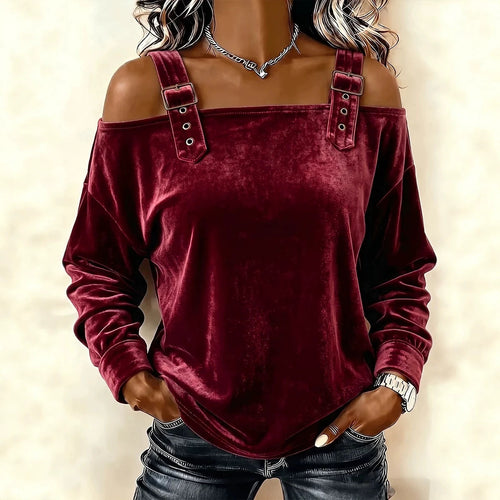 Damen Schulterfreies Samtshirt mit verstellbaren Gurt‑Trägern und lässiger Oversize‑Passform Drune