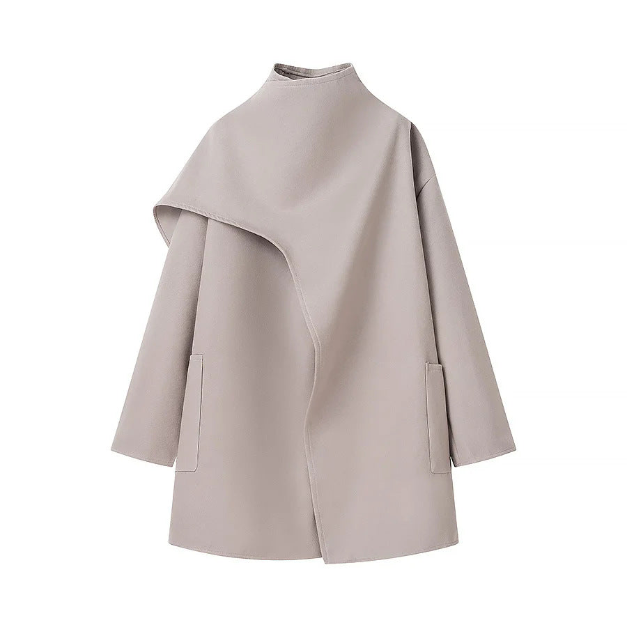 Damen nan asymmetrischer Mantel mit Stehkragen und überschnittenem Cape-Detail Drune