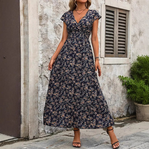 Damen Langarm Maxi-Kleid mit floraler Stickerei Drune