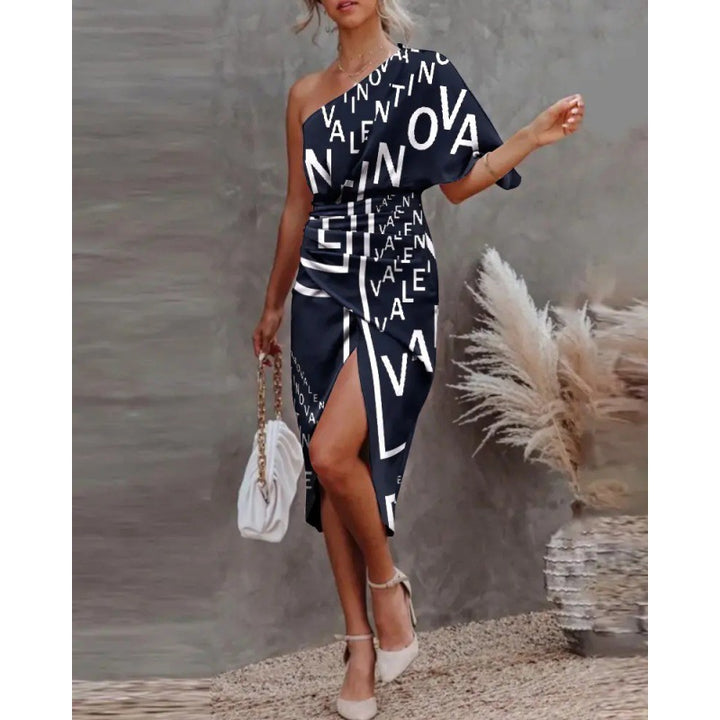 Damen schickes, asymmetrisches Abendkleid mit elegantem Schlitz und raffinierter Drapierung Drune