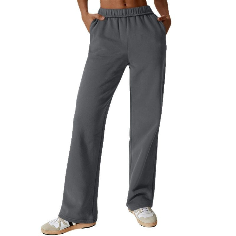 Damen nan weite hochgeschnittene Jogginghose aus weichem Sweat mit elastischem Bund und Eingrifftaschen Drune