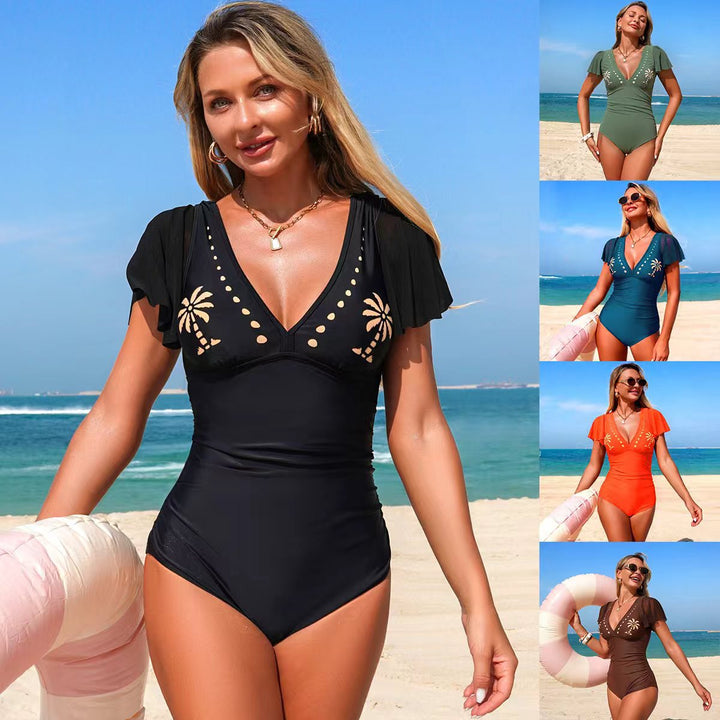 Damen eleganter Einteiler Badeanzug mit verspielten Rüschen und Cut-Out-Details Drune