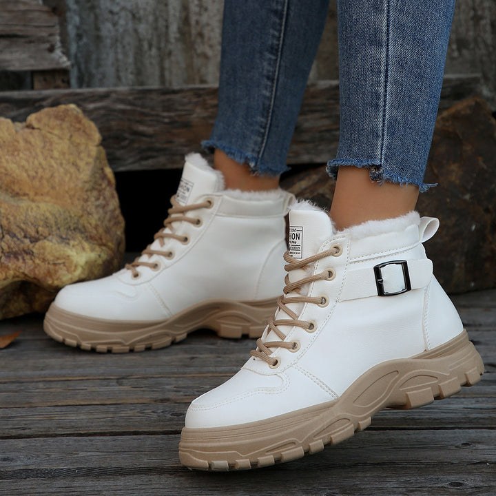 Damen Gefütterte Plateau-Ankleboots mit Kunstfellfutter und klobiger Lug-Sohle Drune