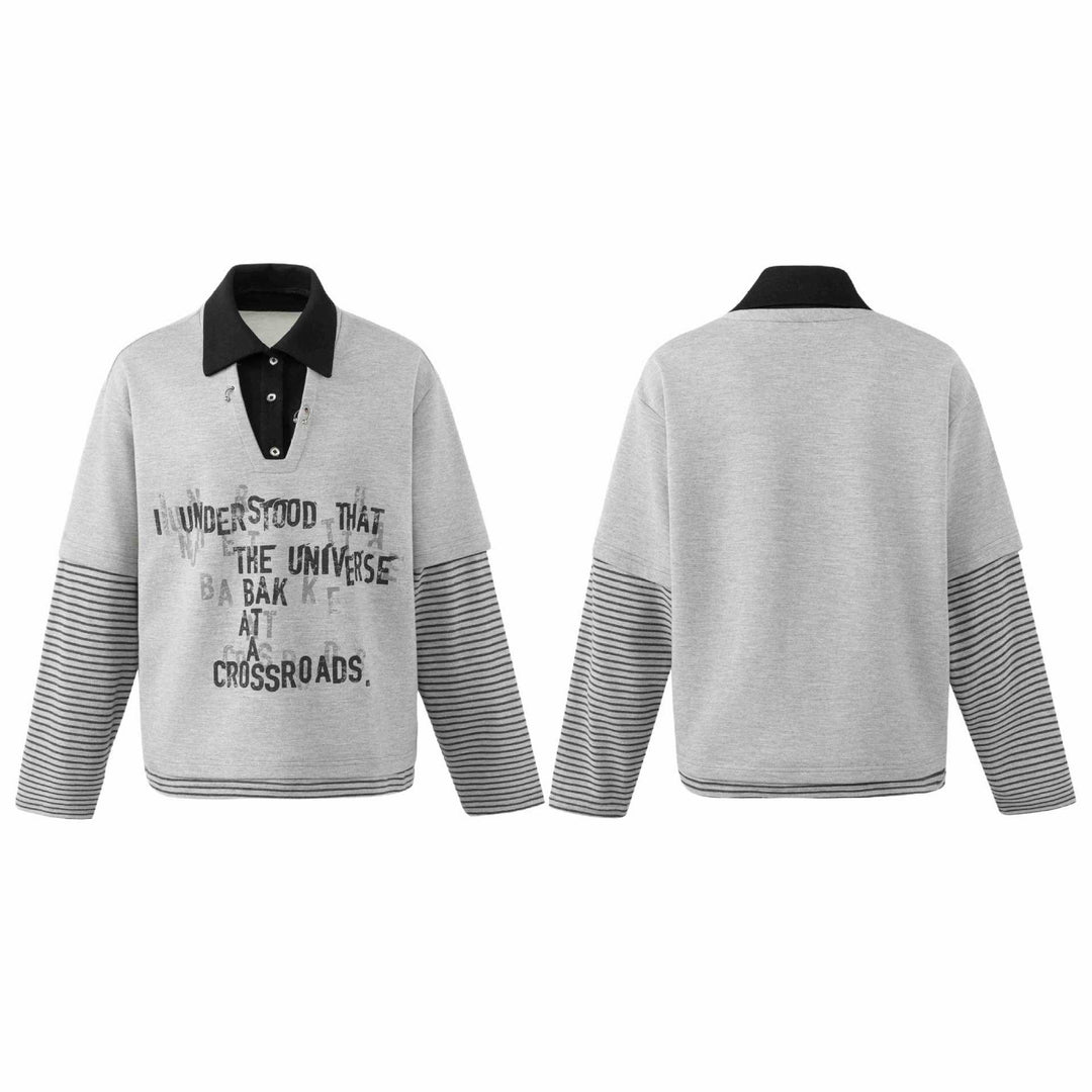 Herren Sweatshirt mit eingearbeitetem Polokragen, V-Ausschnitt und gestreiften Ärmeln Drune