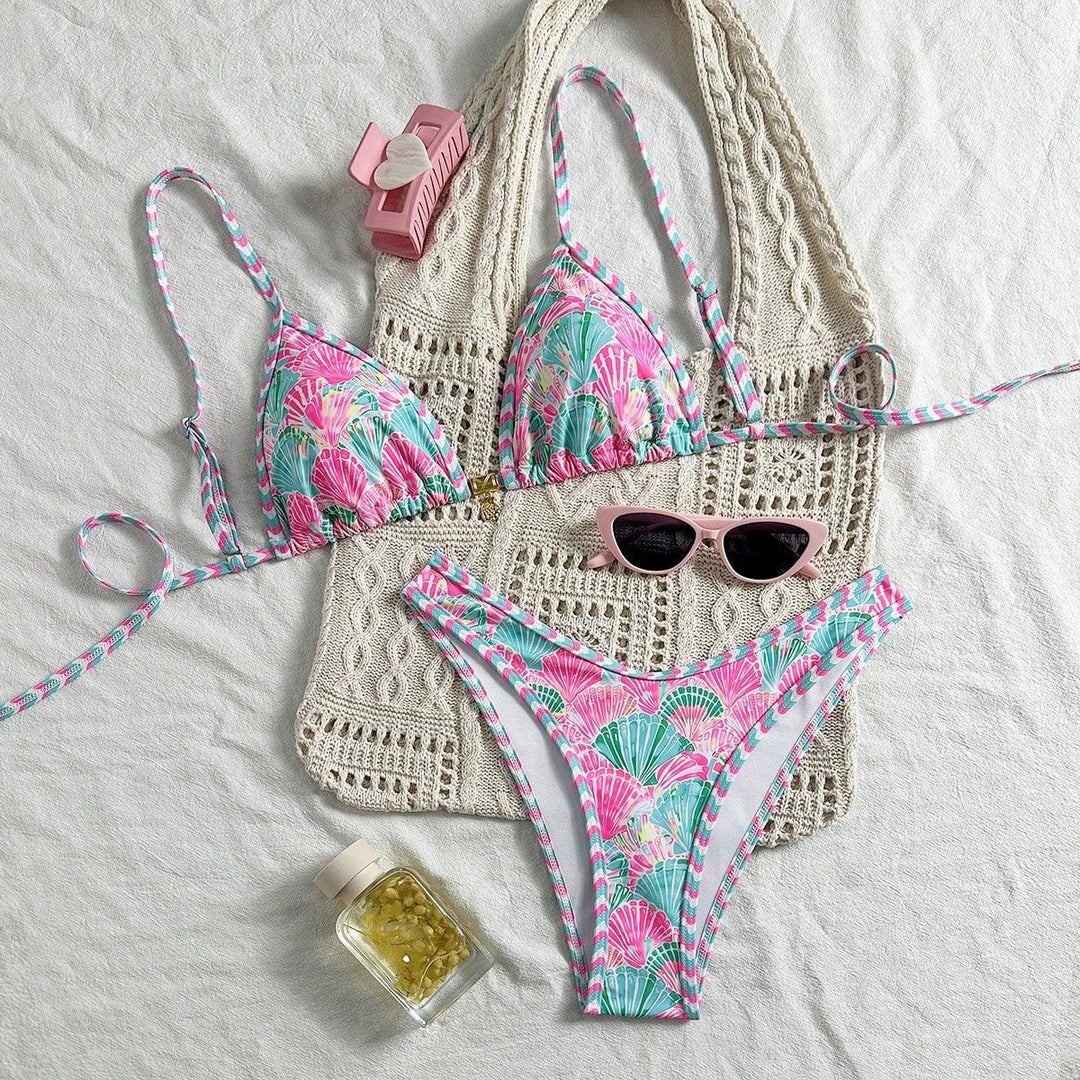 Damen Triangel-Bikini-Set mit trendy Muschel-Muster Drune