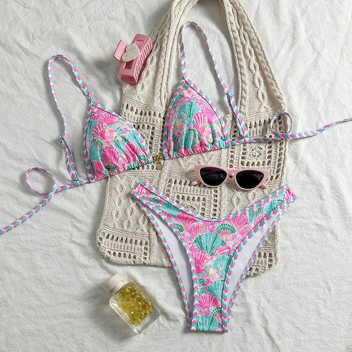 Damen Triangel-Bikini-Set mit trendy Muschel-Muster Drune