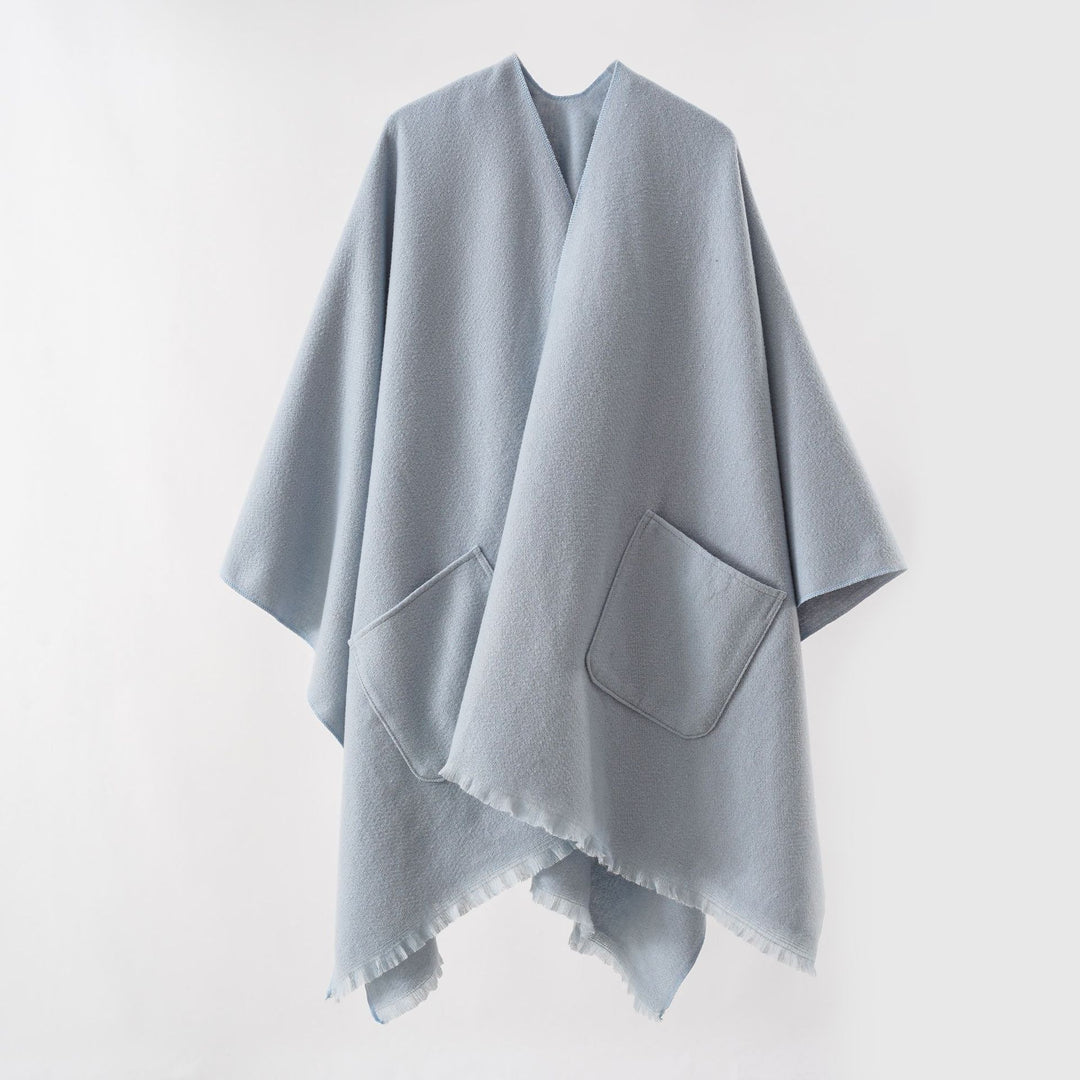 Damen Oversize-Capeponcho aus Wollmix mit Kapuze und Eingrifftaschen Drune