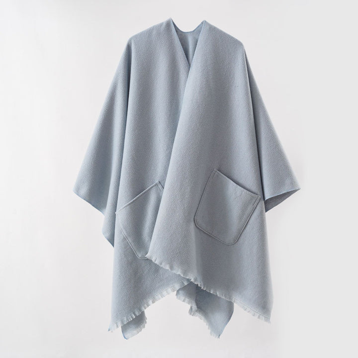 Damen Oversize-Capeponcho aus Wollmix mit Kapuze und Eingrifftaschen Drune