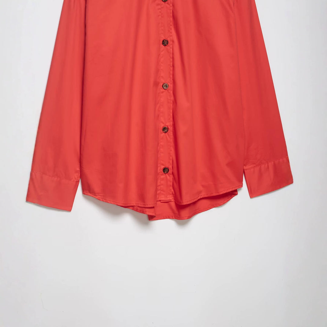 Damen Oversize Hemdjacke mit Stehkragen und durchgehender Knopfleiste Drune
