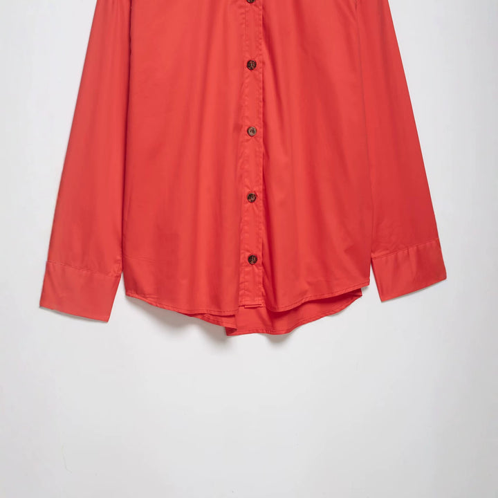 Damen Oversize Hemdjacke mit Stehkragen und durchgehender Knopfleiste Drune
