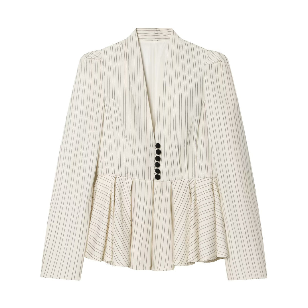 Damen Taillierter Nadelstreifen-Blazer mit Schalkragen und Schößchen Drune