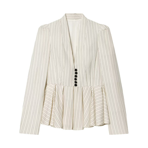 Damen Taillierter Nadelstreifen-Blazer mit Schalkragen und Schößchen Drune