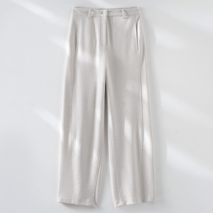 Damen Elegante High‑Waist Palazzo-Stoffhose mit Bügelfalte und dekorativer Mittelnaht Drune