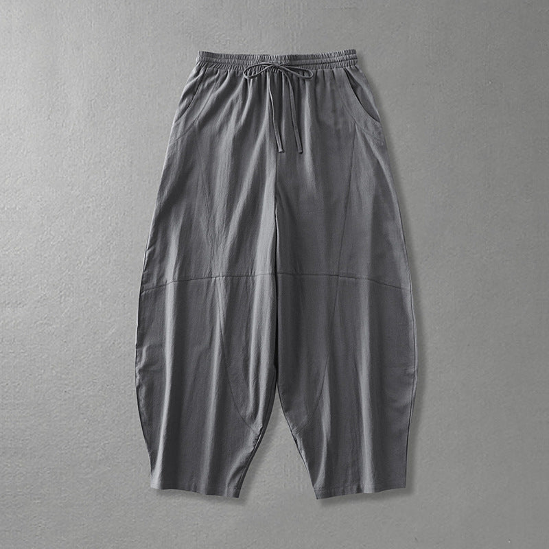 Damen weite Haremshose aus leichtem Satin mit Tunnelzug und seitlichen Taschen Drune