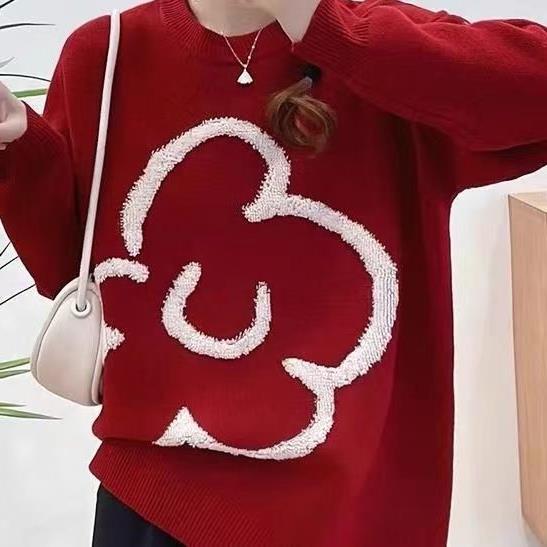 Damen oversized Pullover mit floralem 3D-Design Drune