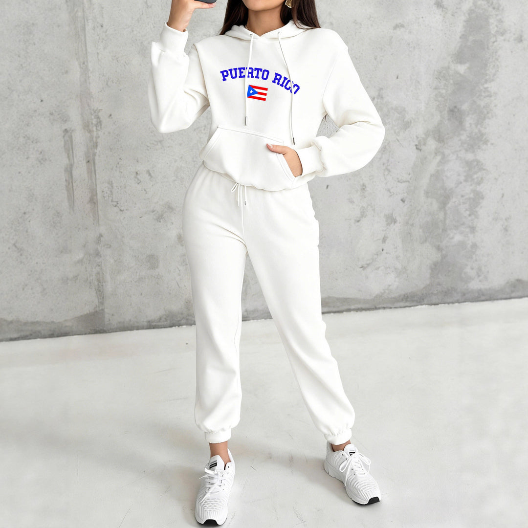 Damen nan kuscheliges Hoodie-Jogginganzug-Set mit Kapuze, Kängurutasche, soft gebürstetem Innenfutter und Mexico-Print Drune