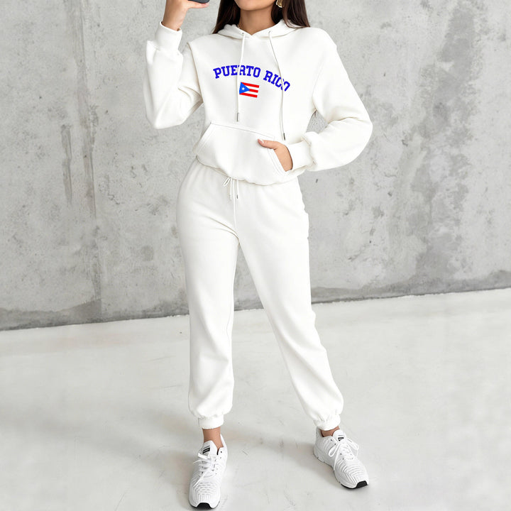 Damen nan kuscheliges Hoodie-Jogginganzug-Set mit Kapuze, Kängurutasche, soft gebürstetem Innenfutter und Mexico-Print Drune