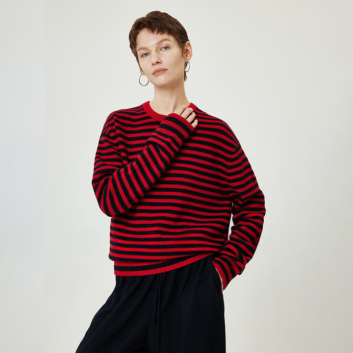 Damen Modischer Rollkragenpullover mit Streifenmuster Drune