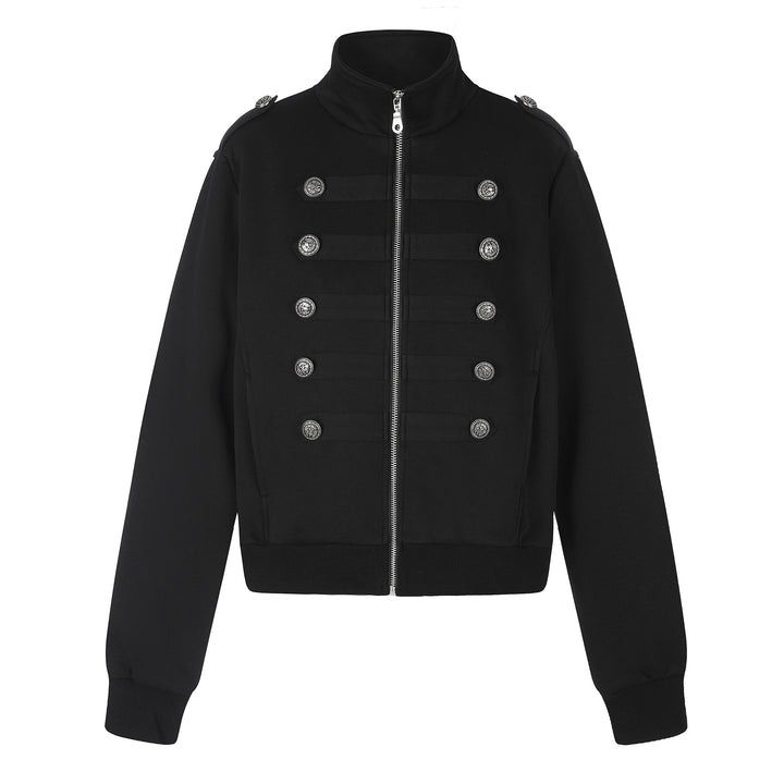 Damen Kurze Sweatjacke im Military-Stil mit Stehkragen Drune