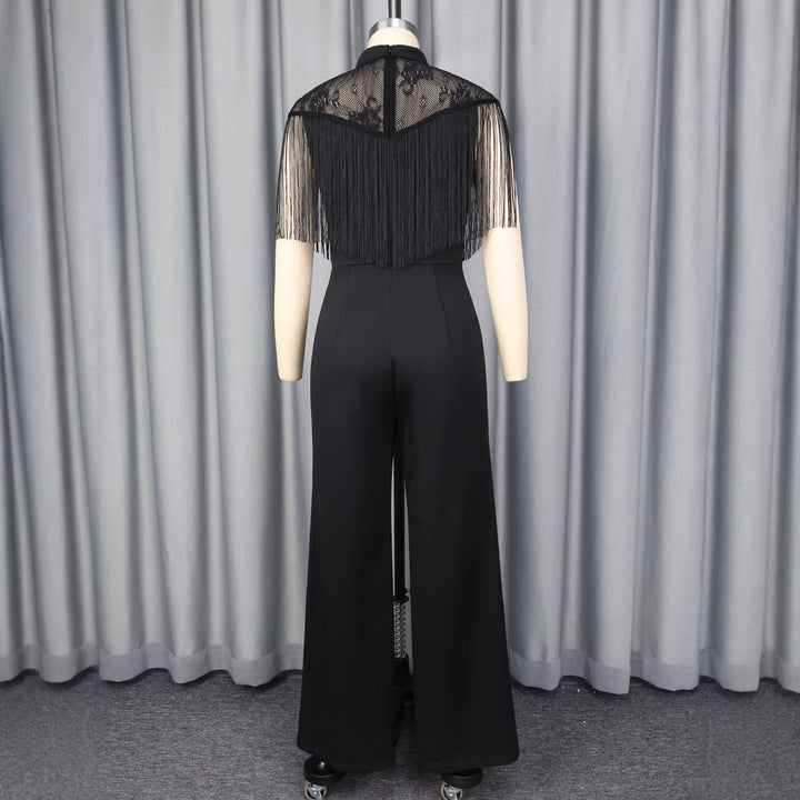 Damen Eleganter Jumpsuit mit schickem Fransen und Spitzenakzenten Drune