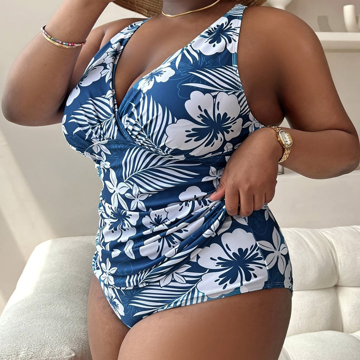 Damen Sportlicher Badeanzug mit floralem Wickeldesign Drune