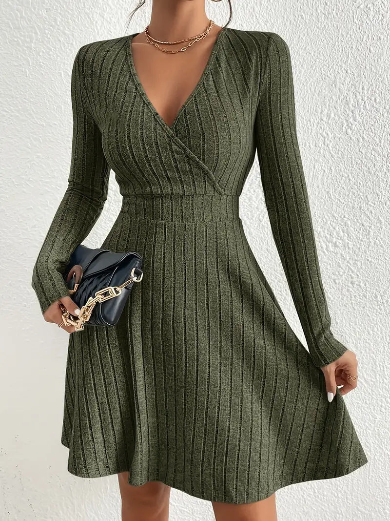 Damen Wickelkleid mit langen Ärmeln und gerippter Textur Drune