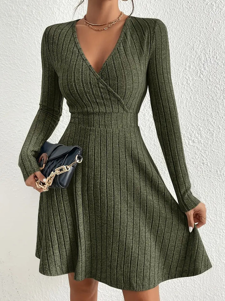 Damen Wickelkleid mit langen Ärmeln und gerippter Textur Drune