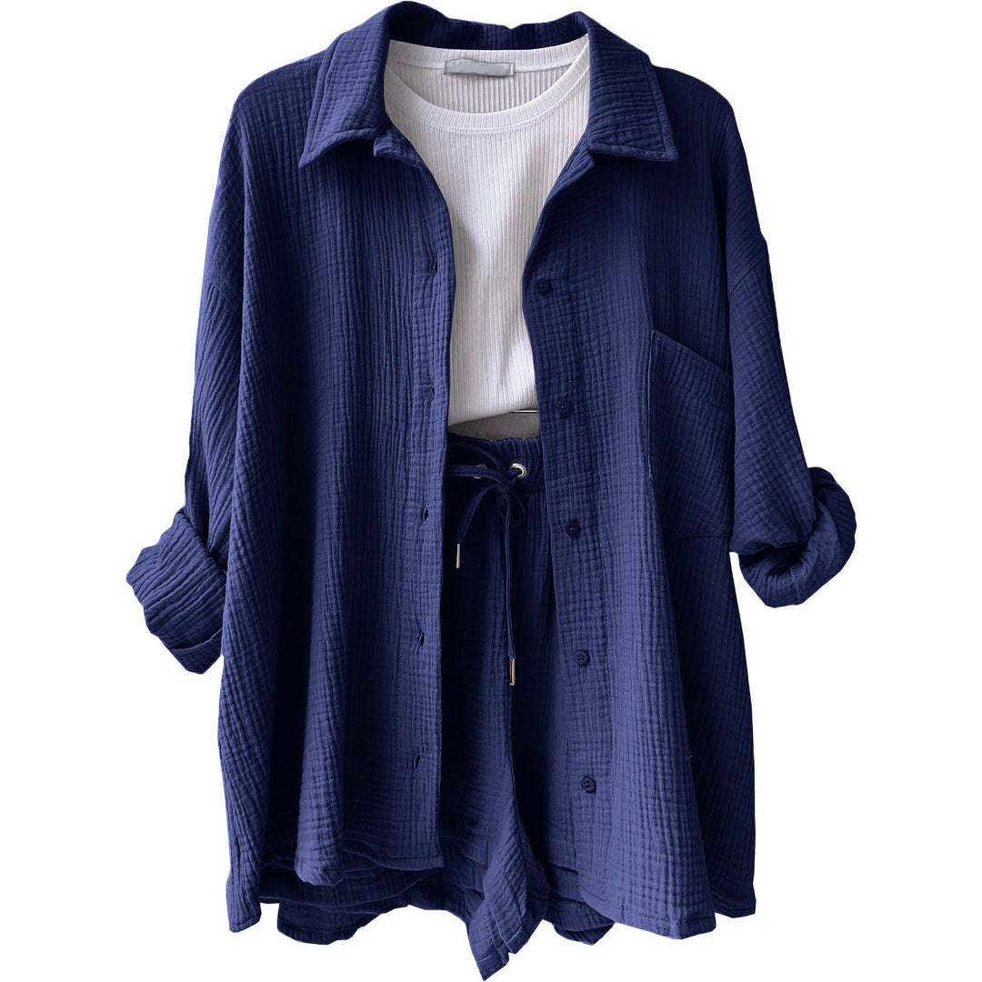 Damen lässiges Oversize-Hemd mit kurzem Schnitt und praktischen Taschen Drune