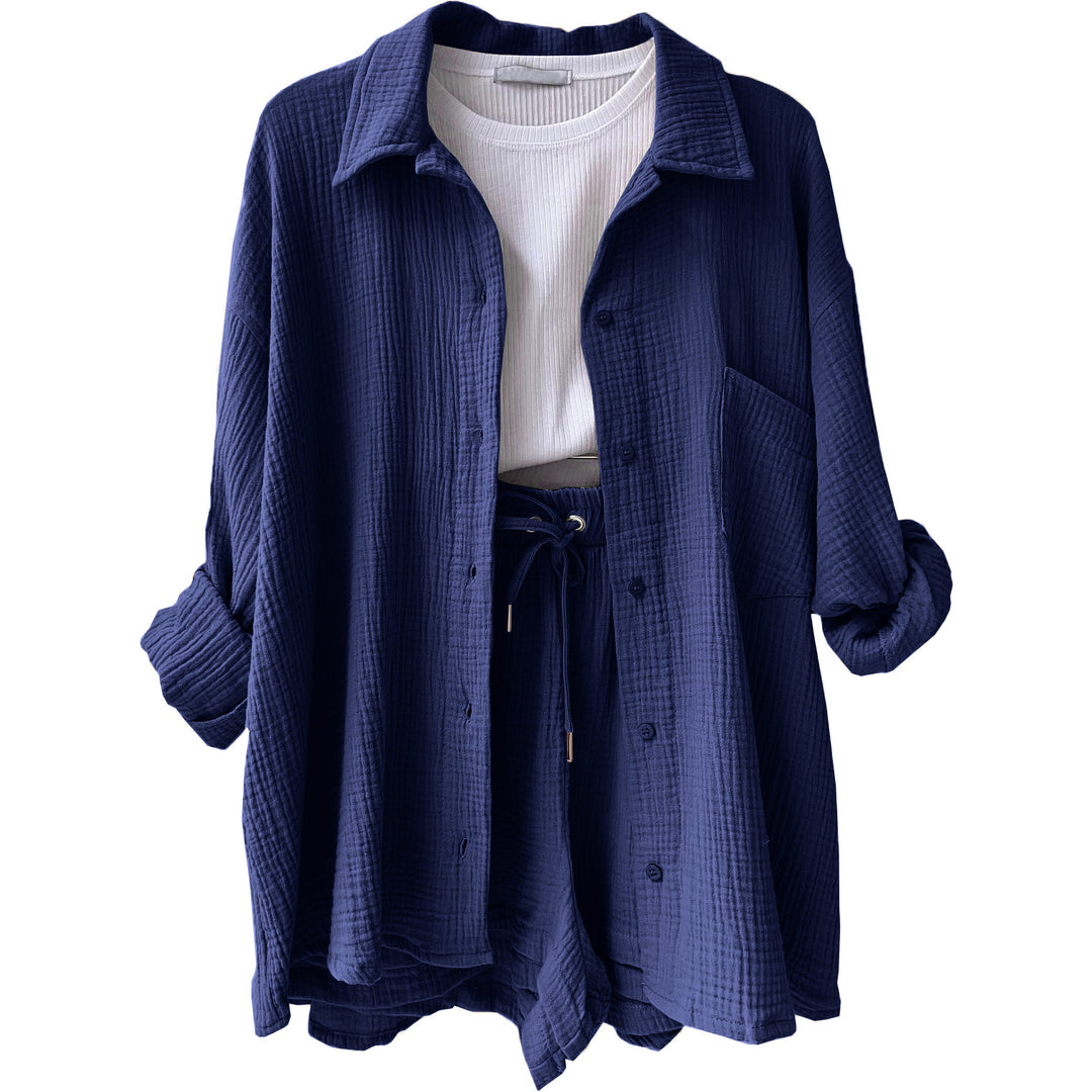 Damen lässiges Oversize-Hemd mit kurzem Schnitt und praktischen Taschen Drune