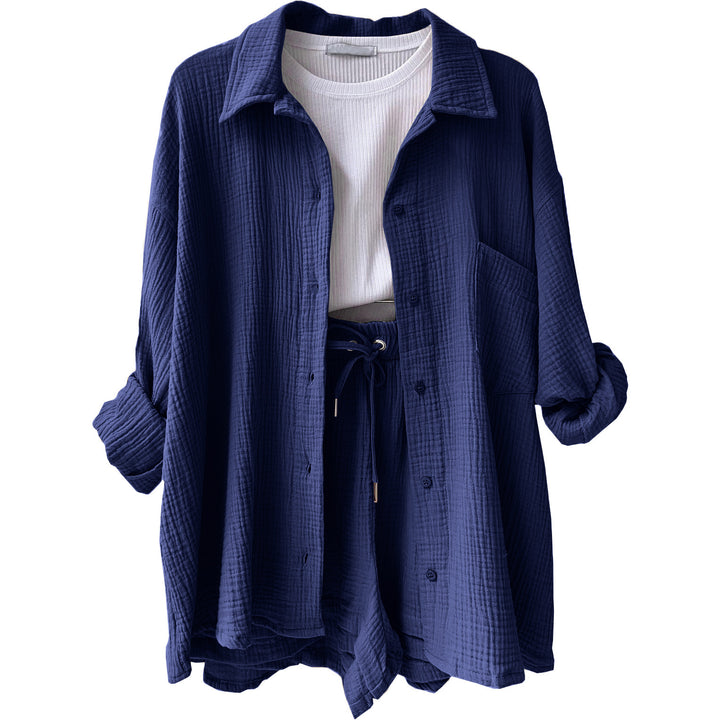 Damen lässiges Oversize-Hemd mit kurzem Schnitt und praktischen Taschen Drune