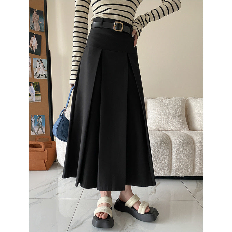 Damen eleganter Maxirock mit Faltenwurf und hohem Bund Drune