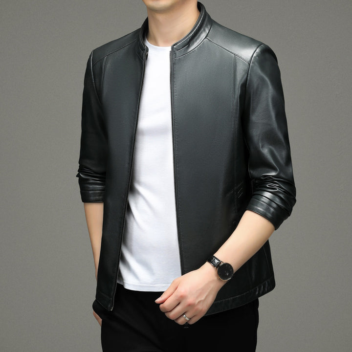 Herren Kunstlederjacke mit modernem Stehkragen und sportlichem Design Drune
