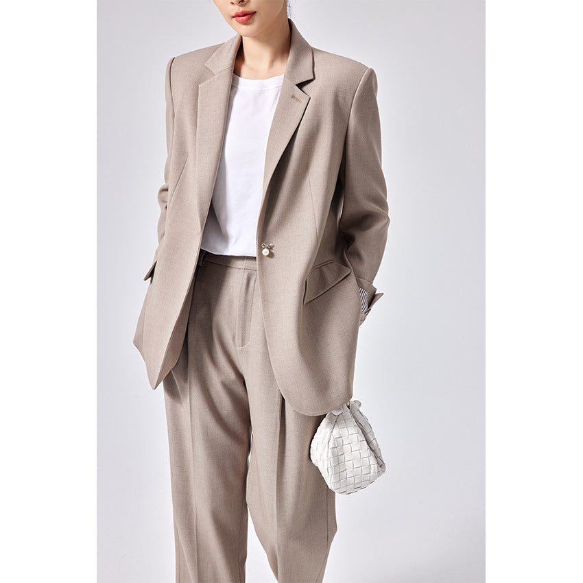 Damen Legeres Tailoring-Set mit Longline-Blazer und hochtaillierter Bundfaltenhose Drune