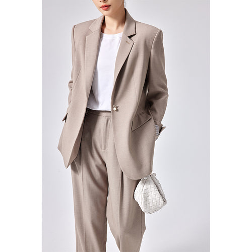 Damen Legeres Tailoring-Set mit Longline-Blazer und hochtaillierter Bundfaltenhose Drune
