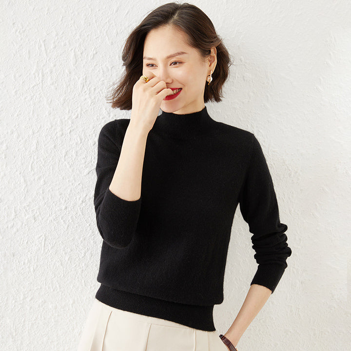Damen Luxuriöser Kaschmir-Feinstrickpullover mit Stehkragen Drune