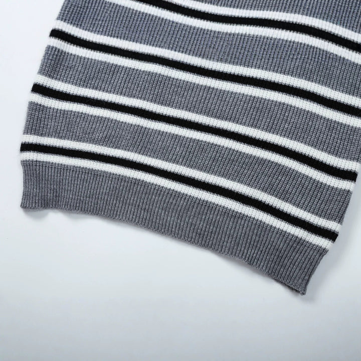 Damen Gestreifter Strickpullover mit Polokragen und Halbreißverschluss Drune