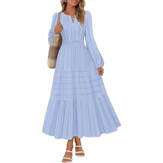Damen Maxikleid mit voluminösen Ärmeln und detailreicher Taillenbetonung Drune