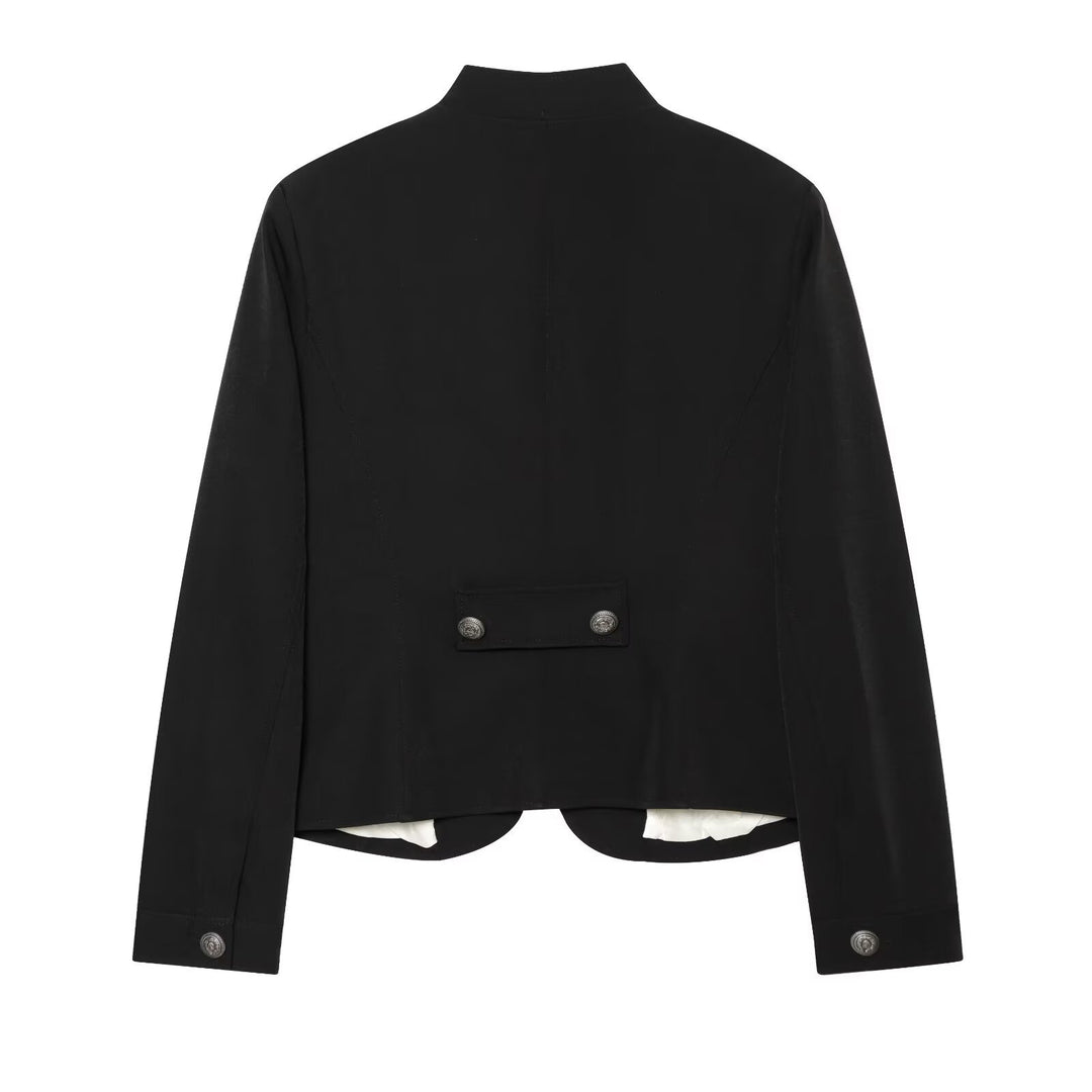 Damen Militärisch inspirierte Doppelreihige Kurzjacke mit Stehkragen und Epauletten Drune