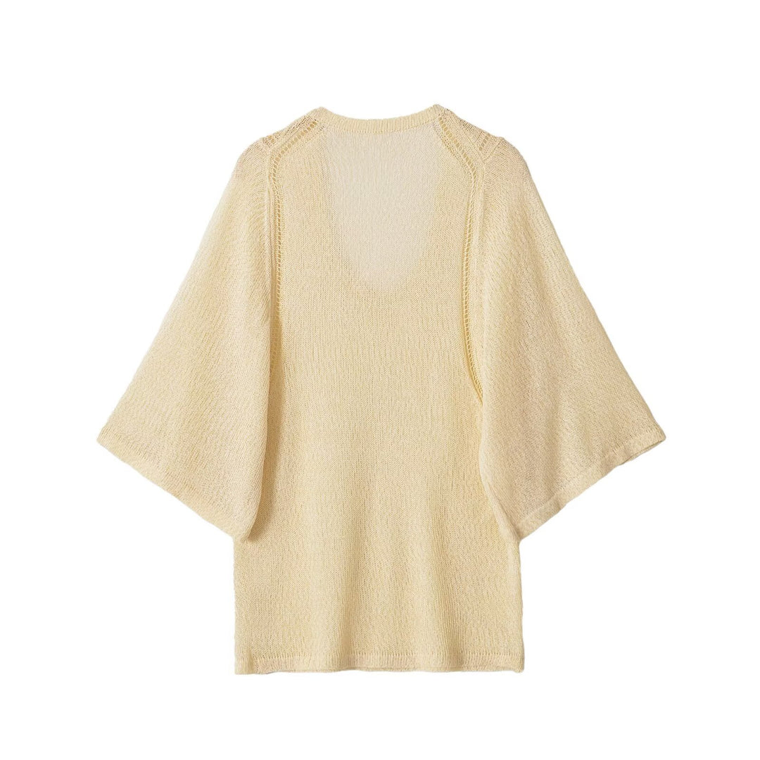 Damen Leichter Strickponcho mit weitem Arm und U-Ausschnitt Drune