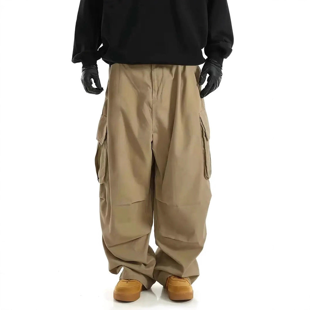 Herren Weite Baggy-Cargohose mit tiefem Schritt, großen Klappentaschen & relaxed Fit Drune