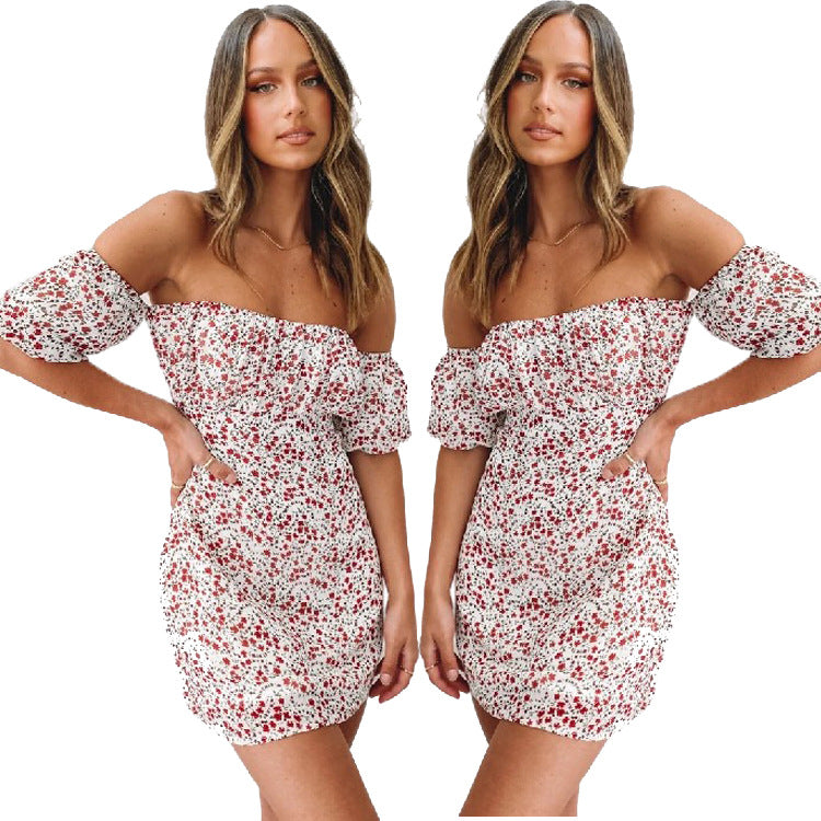 Damen Off-Shoulder Minikleid mit voluminösen Ärmeln und floralem Design Drune
