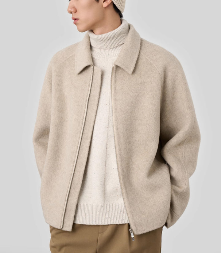 Herren Boxy‑Wollblouson mit verdecktem Zwei‑Wege‑Reißverschluss und Hemdkragen Drune