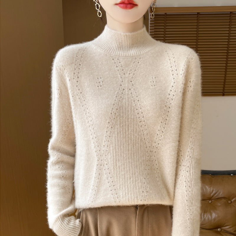 Damen Leichter Mockneck-Feinstrickpullover mit Ajour-Chevron und kaschmirweichem Finish Drune
