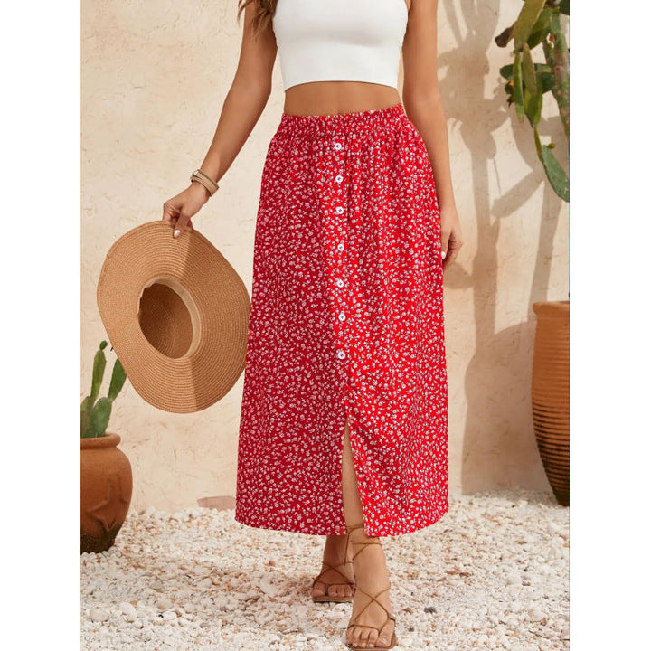 Damen Maxirock mit floralen Knopfdetails und seitlichem Schlitz Drune