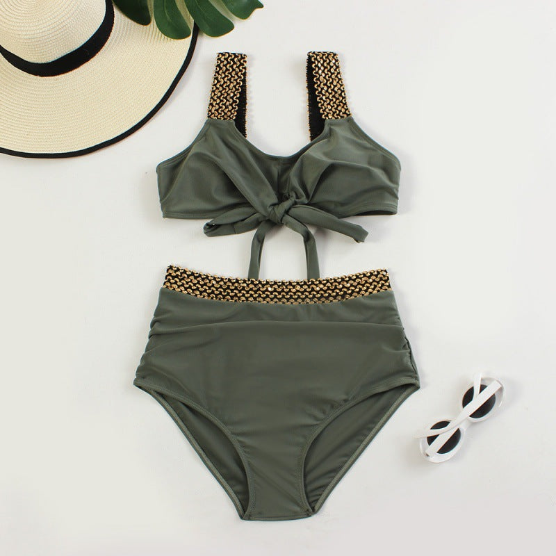 Damen Hochtailliertes Bikini-Set mit modischem Knoten-Design und eleganten Trägern Drune