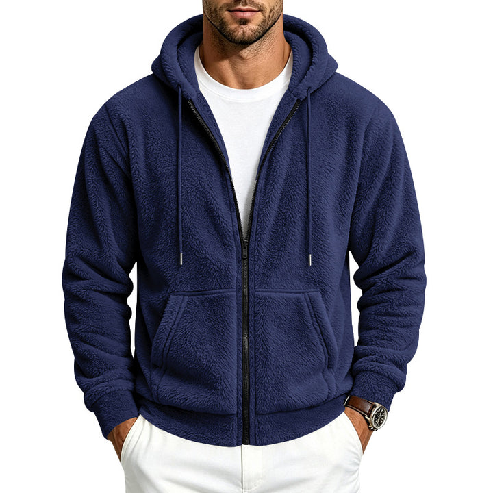 Herren Fleece-Kapuzenjacke mit Teddy-Innenfutter, durchgehendem Reißverschluss und Kängurutaschen Drune