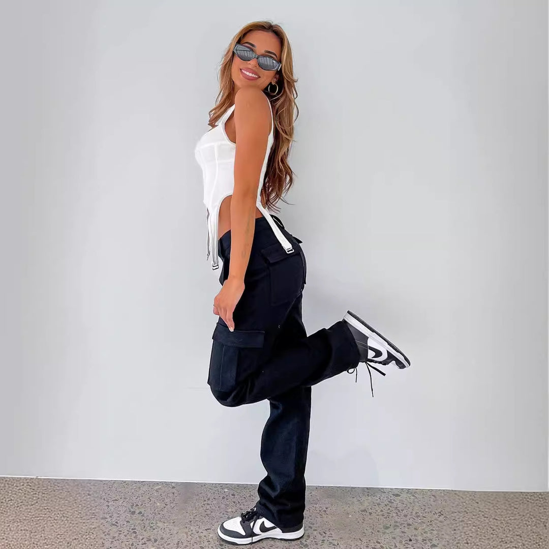 Damen figurbetontes Oberteil mit Cut-Out-Details und verstellbaren Trägern Drune
